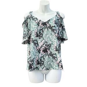 Bebe cold-shoulder top with a leaf-pattern design